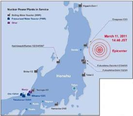 Image of Fukushima showing Epicenter of the Quake